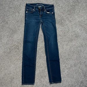 American Eagle Blue Jeans. Super stretch skinny. Size 0 short